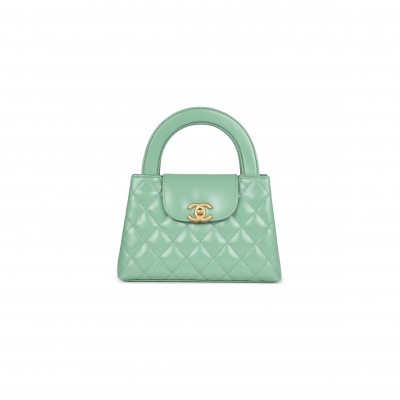 CHANEL MASTER KELLY SHOPPER LIGHT GREEN SHINY AGED CALFSKIN BRUSH GOLD HARDWARE (19*13*7cm)